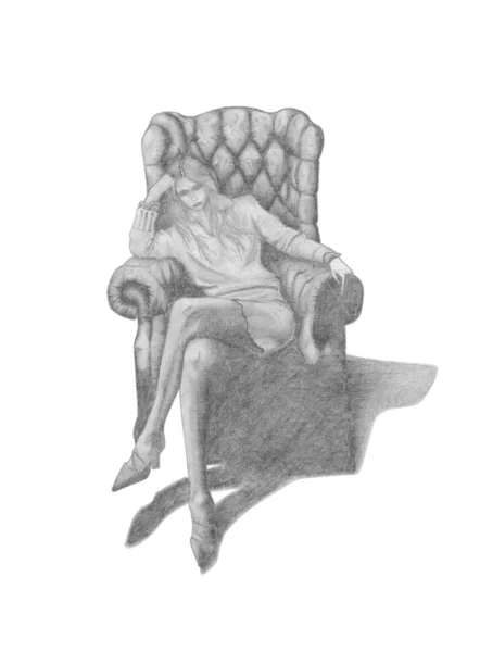 一个漂亮的女孩坐在一把椅子上的肖像 — 图库照片