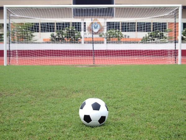 Perspective of penalty spot of soccer field — Stock Photo, Image
