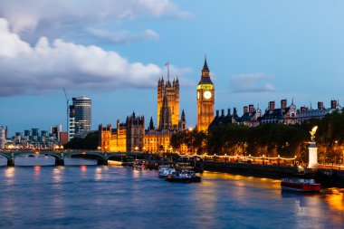 Big Ben and Westminster Bridge in the Evening, London, United Ki clipart