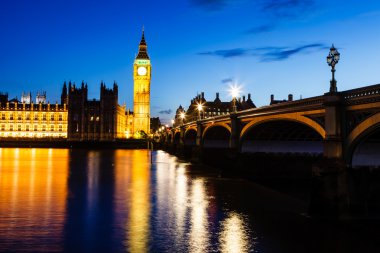 Big Ben ve Parlamento Binası Gece, Londra, Birleşik Krallık
