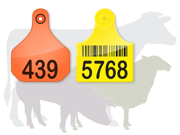 Etiquetas de oído & Silueta de animales de granja — Vector de stock