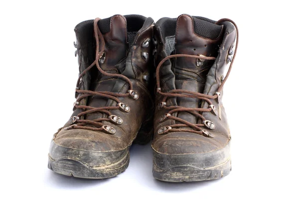 Old dirty hiking boots — Stock fotografie