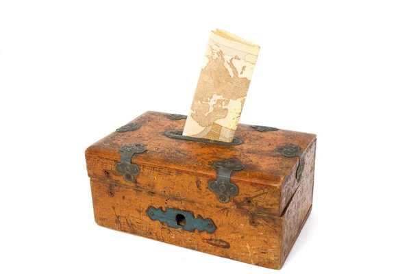 New money in old moneybox — Stock Photo, Image
