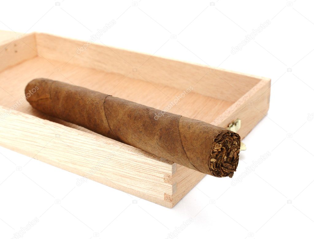 Cuban cigar in wooden box