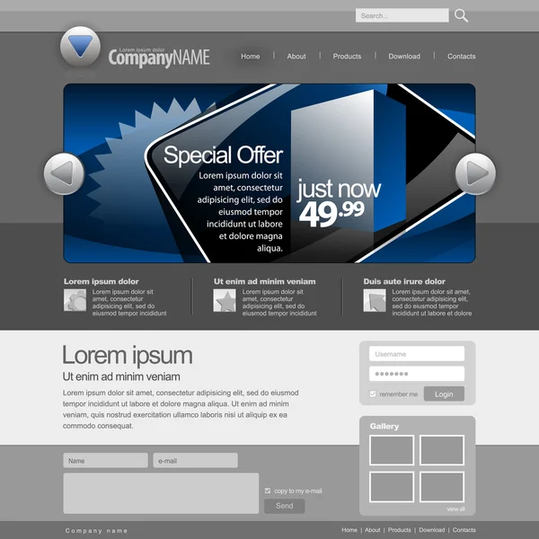 Gray Website Template 960 Grid. — Stock Vector