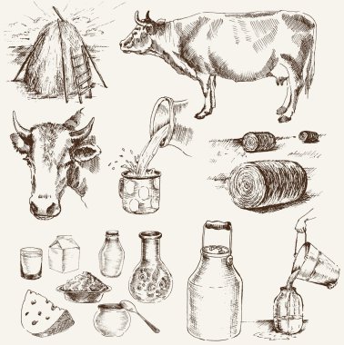 Cow and milk products clipart