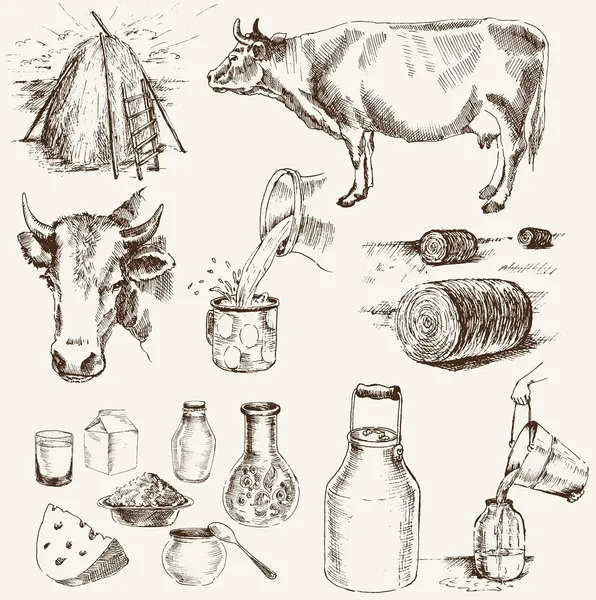 Vaca y productos lácteos Ilustraciones de stock libres de derechos