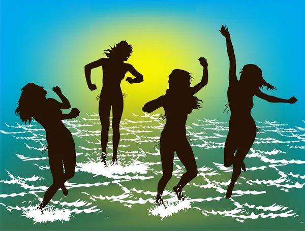 Σιλουέτες των γυναικών. παραλία — Διανυσματικό Αρχείο