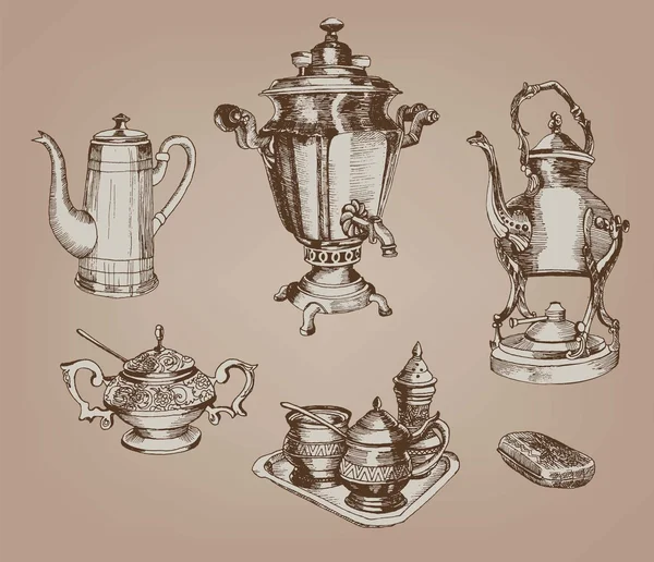 Παλιά συσκευές για τσάι — Διανυσματικό Αρχείο