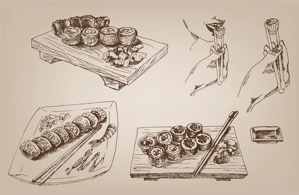 Sushi. koleksi dari desain vektor - Stok Vektor