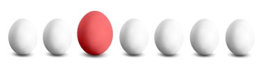 Red egg in a row of white eggs clipart