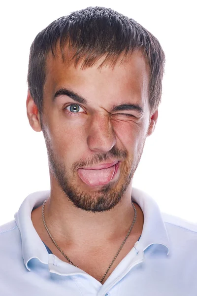 Hombre con expresión facial divertida — Foto de Stock