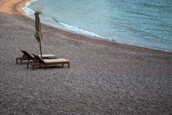 stock image Chaise longue and blue sea