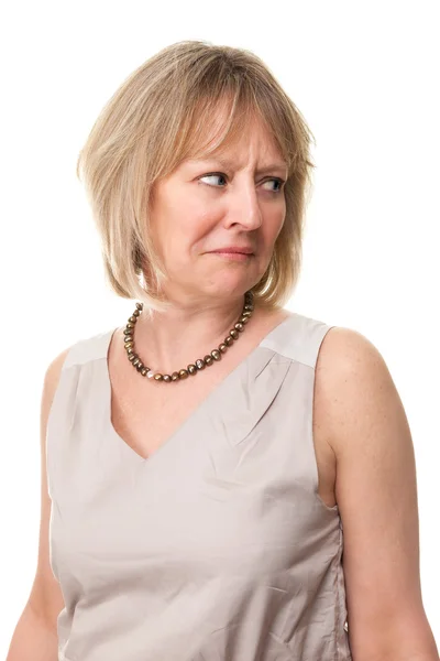 Attractive Mature Woman Looking Over Shoulder with Worried Expre — Stock Photo, Image