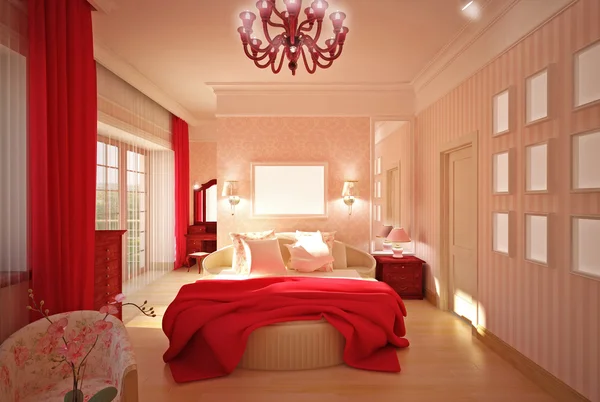 Sypialnia w różowy wystrój wnętrz — Zdjęcie stockowe
