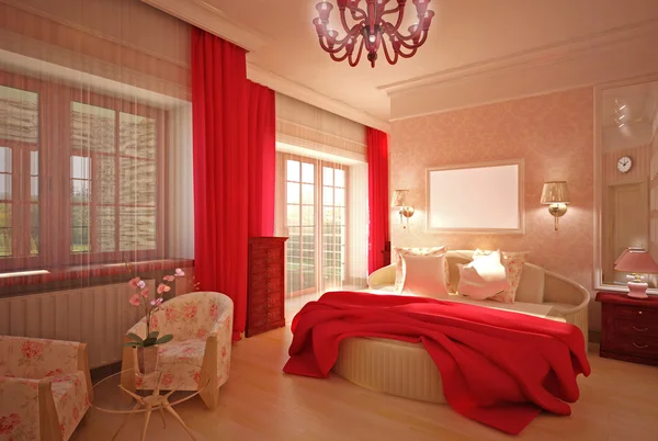 Sypialnia w różowy wystrój wnętrz — Zdjęcie stockowe