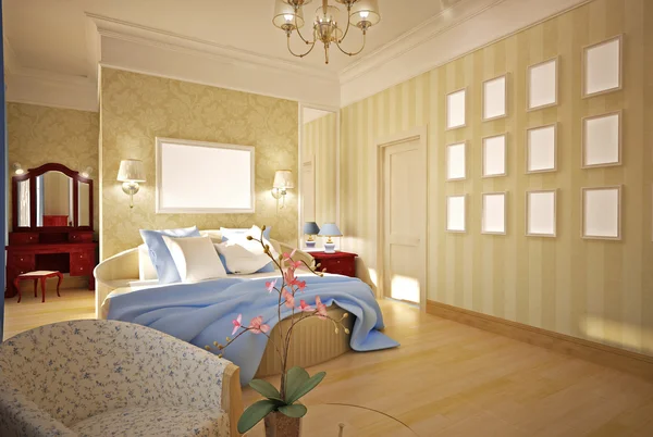 Yatak odasında pembe iç tasarım — Stok fotoğraf