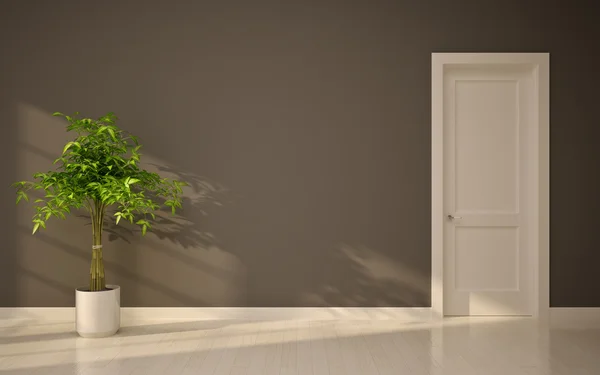 Interior vazio com porta e árvore — Fotografia de Stock