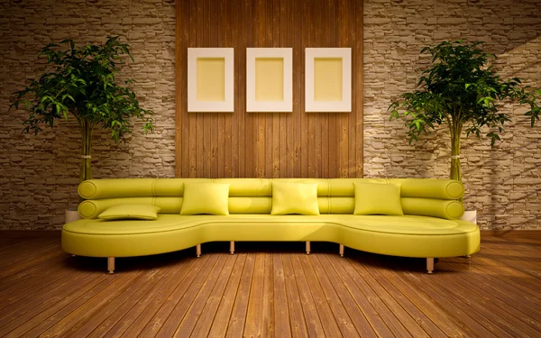Minimal modern interior with lemon sofa — Stock Photo, Image