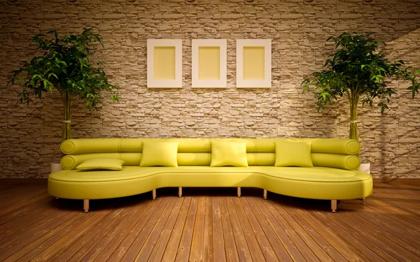 Minimale modern interieur met citroen sofa — Stockfoto