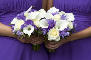 Bridesmaids with wedding bouquets clipart