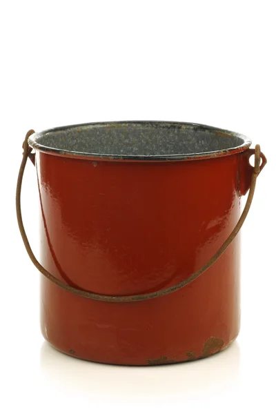 Vintage brown enamel cooking pot with a handle — Stock Photo, Image