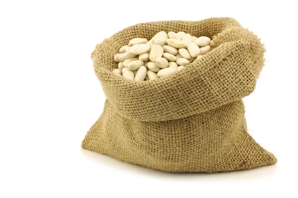 バーラップ袋に白豆を乾燥 — ストック写真
