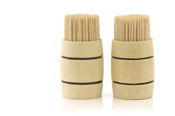Toothpicks in a wooden barrel — Stock Photo, Image