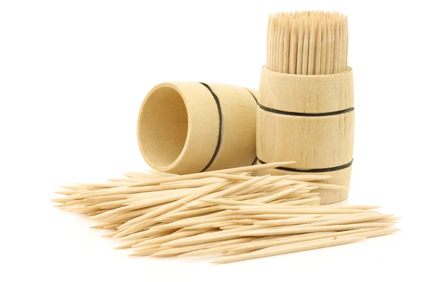 Toothpicks in a wooden barre — Stock Photo, Image