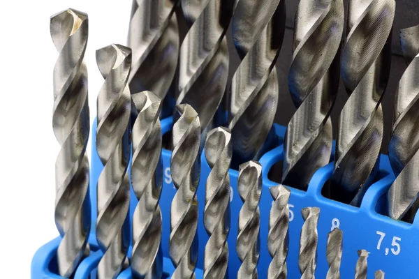 Uppsättning av härdat stål metall borr — Stockfoto