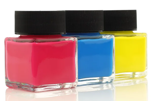 Ana Renkler boya ile üç şişe — Stok fotoğraf