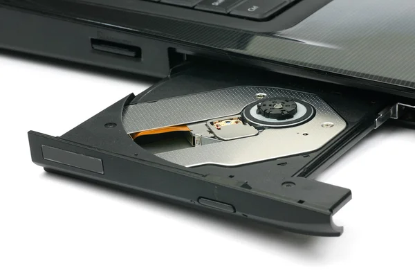 Open de lade van een laptop dvd-schrijver — Stockfoto