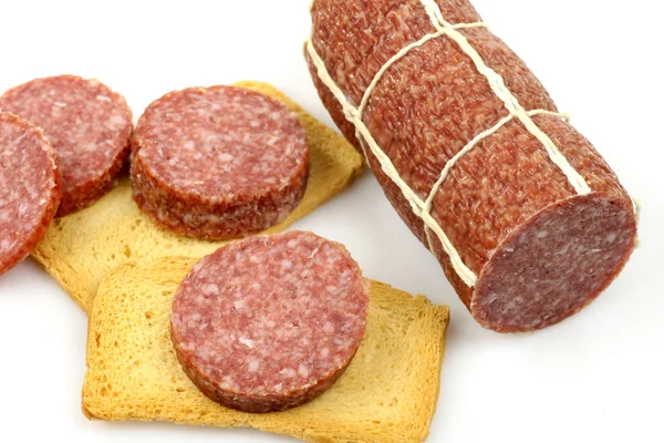 Sausage, slices and toast — Stock Photo, Image
