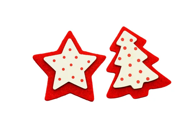 Red and white star and christmas tree decoration — Stock Photo, Image