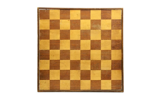 Old and aged wooden chessboard — Stock Photo, Image