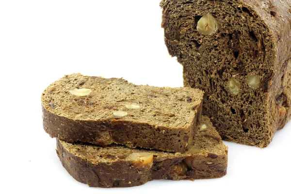 stock image Sliced wholemeal bread with currents and hazelnuts