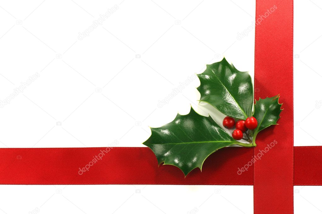 Christmas ornament border with holly, berries and room for text