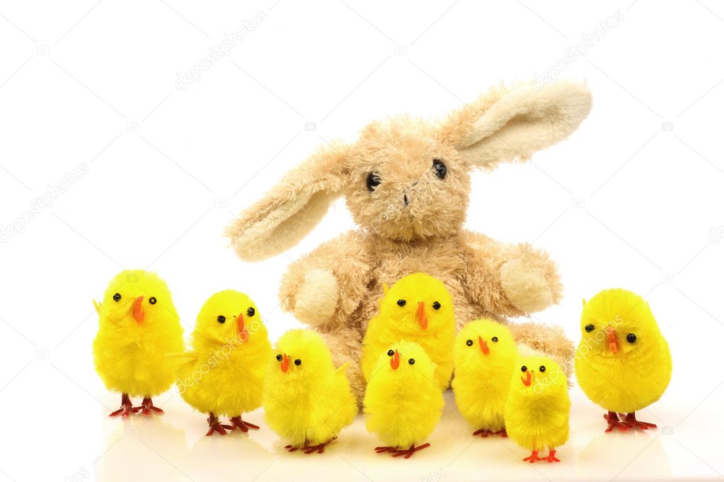 Easter bunny with easter chicks