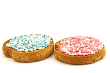 Beyaz ve mavi ve beyaz ve pembe anason tohumu sprinkles ile rusks