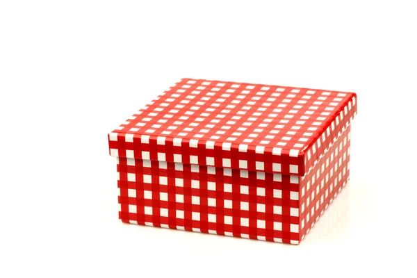 Rood en wit geblokte geschenkdoos — Stockfoto