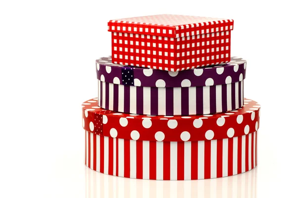 Colorful striped and checkered gift boxes — Stock Photo, Image