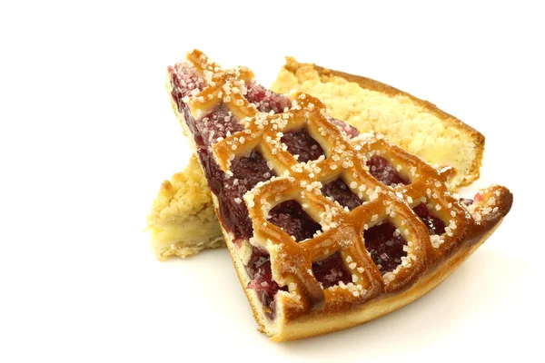 Slices of rice and cream and cherry pie (vlaai) — Stock Photo, Image