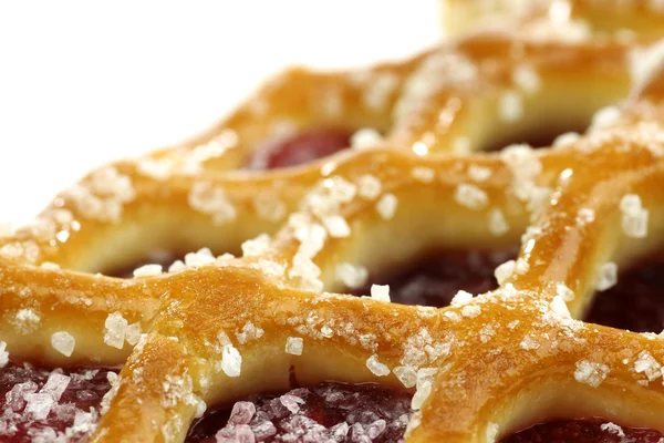 Close up of a decorated cherry pie "Dutch vlaai" — Stock Photo, Image