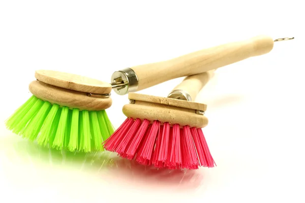 A red and green dish washing brush — Stock Photo, Image