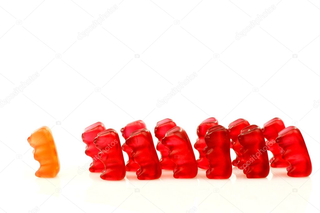 Row of gummy bears with leader