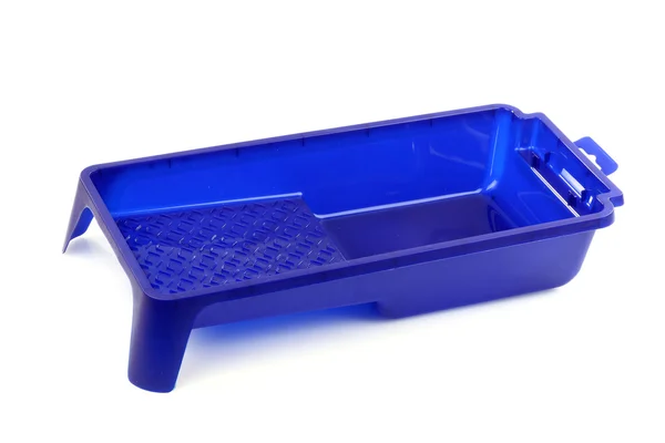 Голубая пластиковая сковорода — стоковое фото