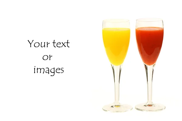 Two glasses of fresh fruit juice with room for your text or images — Stock Photo, Image