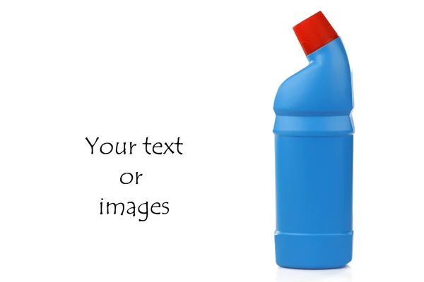 Blue bottle with cleaning fluid and a red cap — Stock Photo, Image