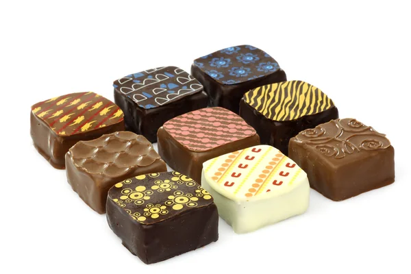 Surtido de bombones de chocolate de lujo decorados —  Fotos de Stock