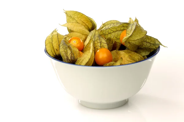 A white bowl with physalis fruit (Physalis peruviana) — Stock Photo, Image
